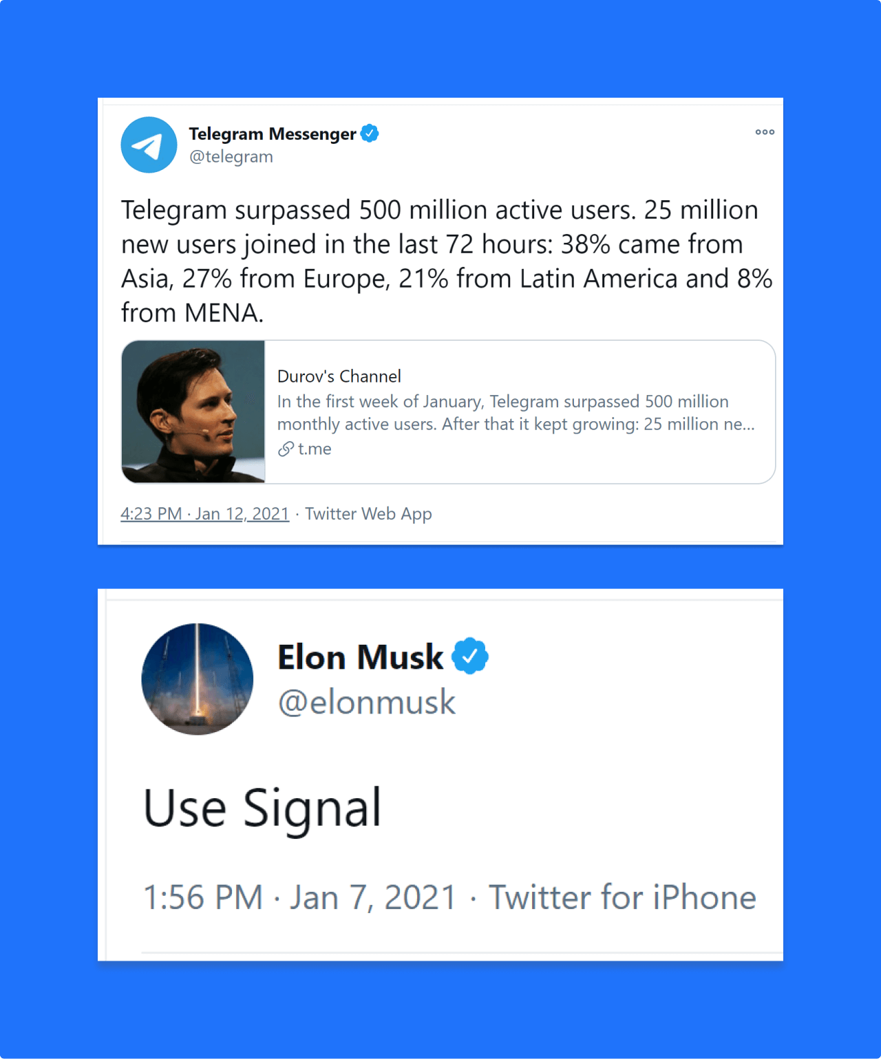 Durov on Telegram Musk on Signal