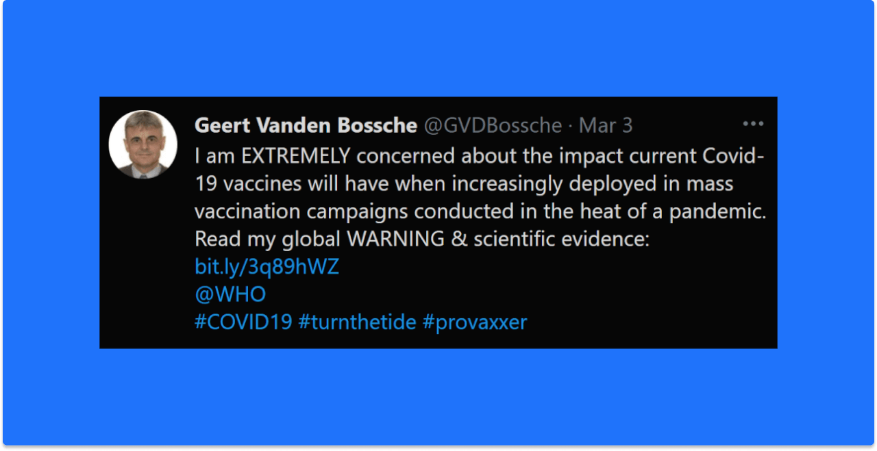 Geert Vanden Bossche March 3 Tweet EXTREMELY Concerned